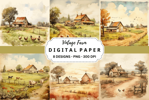 Download Vintage Farm Watercolor Background - Vintage Collection