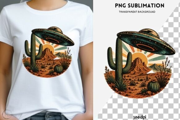 Download Retro UFO Desert PNG | Vintage Alien - Vintage Collection