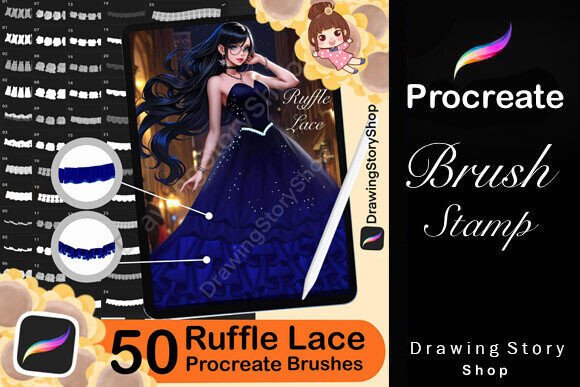 Download 50 Procreate Ruffle Brushes, Lace Brush - Premium Resources