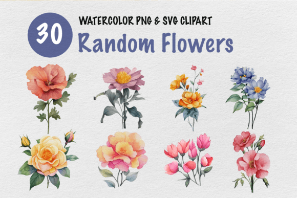 Download Random Flowers Watercolor Clipart - Premium Bundle