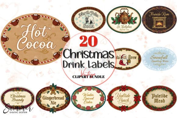 Download Vintage Christmas Oval Drink Labels PNG - Vintage Collection